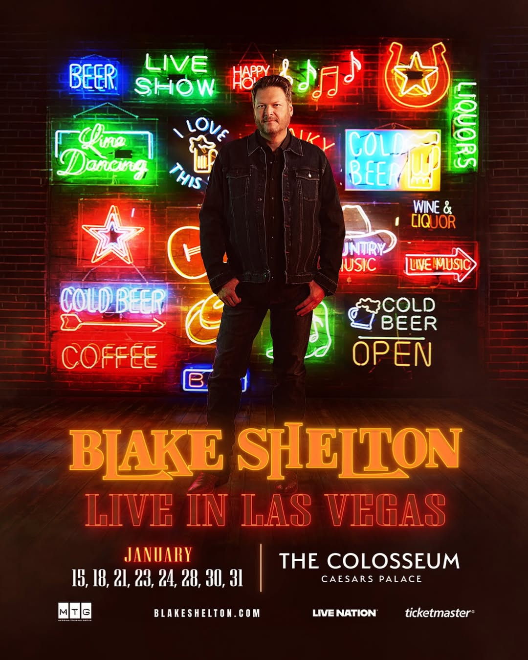 Blake Shelton In Las Vegas Tour Poster 2026